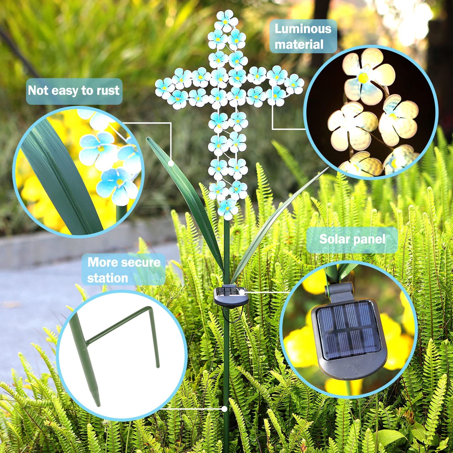 Rynx | Joyathome Solar Cross Garden Stake Light, 40&quot; With 24 Led Warm White Flower Lights