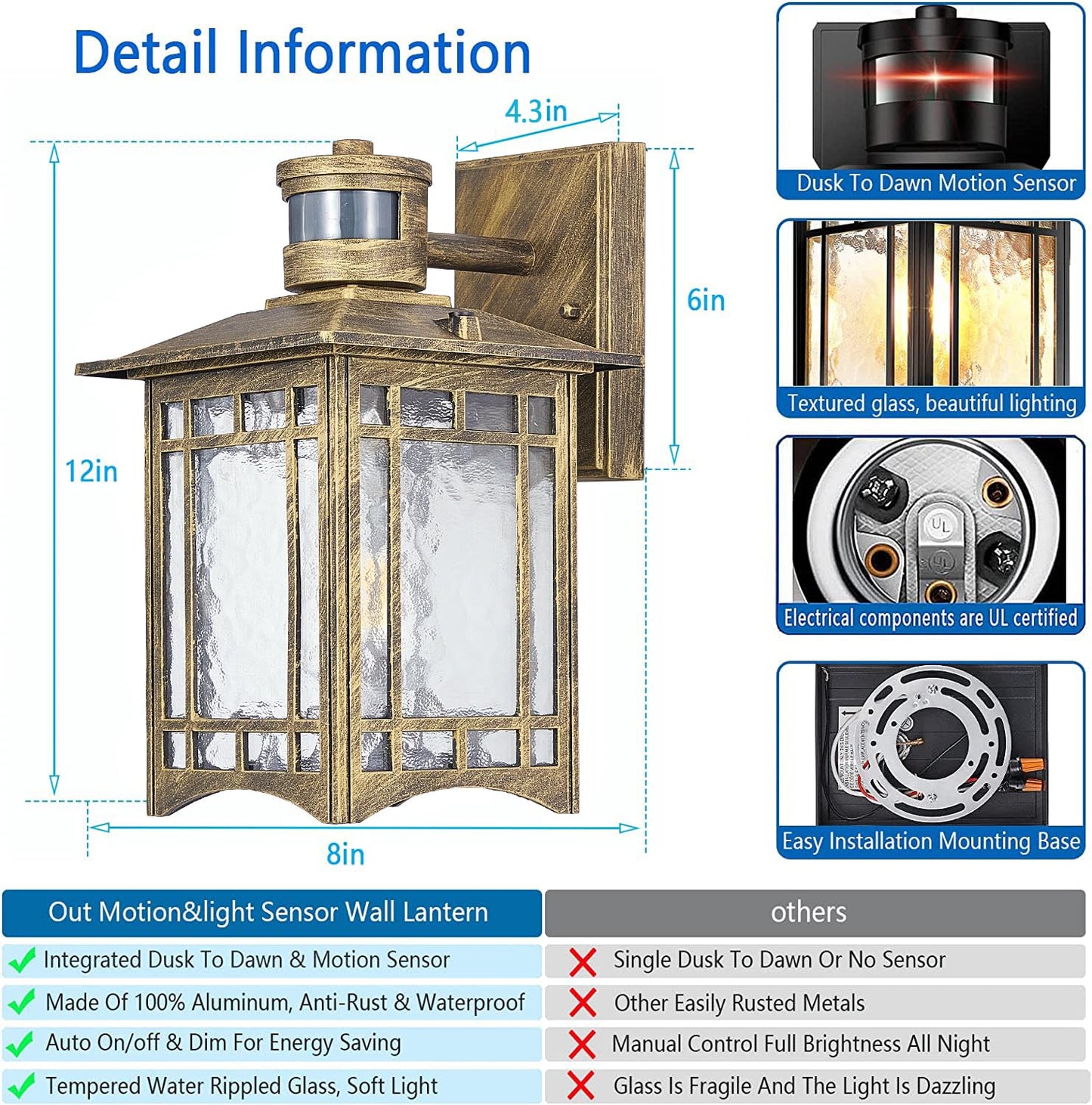 Rynx | Xangqan Bronze Outdoor Motion Sensor Light - Dusk To Dawn Wall Lamp For Porch And Garage