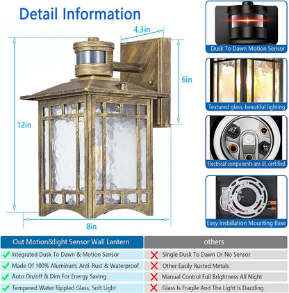 Rynx | Xangqan Bronze Outdoor Motion Sensor Light - Dusk To Dawn Wall Lamp For Porch And Garage