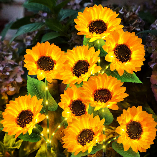 Rynx | Kooper Solar Light Outdoor Garden Decor - Upgraded 3 Pack with 9 Sunflower Lights, Waterproof Solar Outdoor Lights Auto On/Off