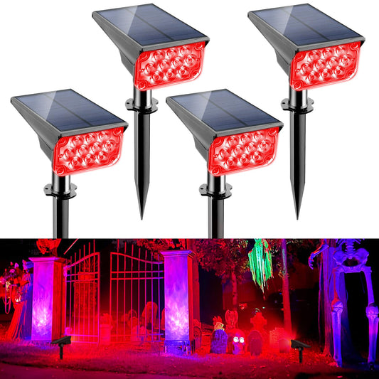 Rynx | Crepow 20 Led Solar Spot Lights, Waterproof Ip65, Adjustable, Red, 4-Pack For Outdoor Use
