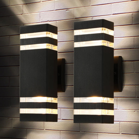Rynx | Tewei LED Outdoor Wall Lights, 14W IP65 Waterproof, 3000K Warm White, Modern Black Aluminum, 2 Pack