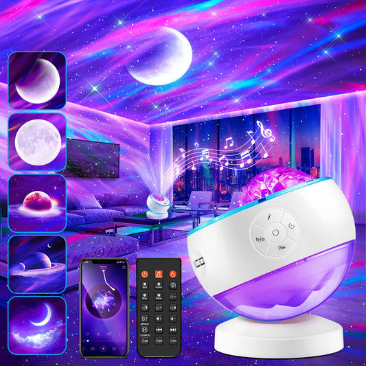 Rynx | Galaxy projector for bedroom, 16 colors northern lights projector, 15 white noise galaxy light projector, 5 moon star projector, Bluetooth