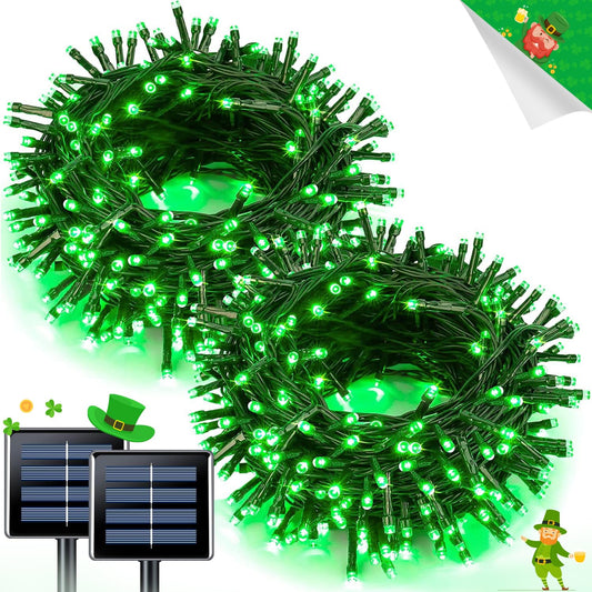 Rynx | Jmexsuss 100 LED Green Solar Christmas Lights, 10M, 8 Modes For Outdoor Garden Decor, 2 Pack