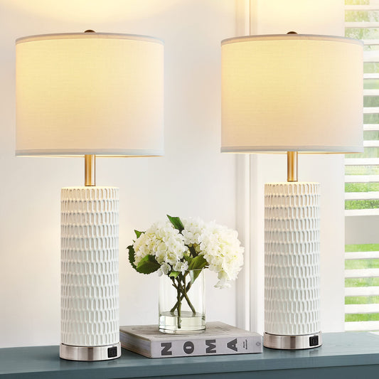 Rynx | Reaketon Husland Lamp, 27’ Ceramic, Set Of 2, Modern Nightstand Lamp For Bedroom, Living Room, Home Office, UL Listed