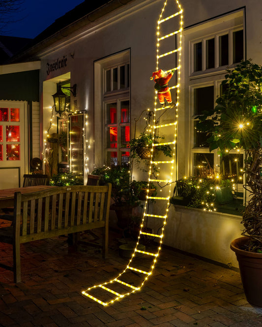 Rynx | Toodour LED Christmas lights - 10 feet Christmas decorative ladder lights with Santa, Christmas decoration lights for indoor and outdoor, window, garden, home, wall, Christmas tree decor ( warm white)
