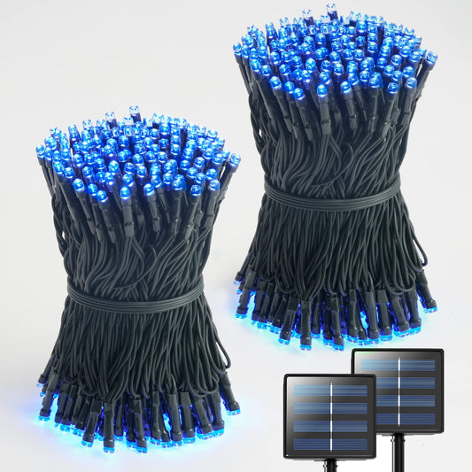 Rynx | Jmexsuss 2 Pack Solar Lighting Outdoor Waterproof, 200Led 75 Ft Each Blue Solar Lighting Outdoor, 8 Mode Solar String Lighting For Outside, Gardens, Parties, Trees, Halloween, Christmas Decorations