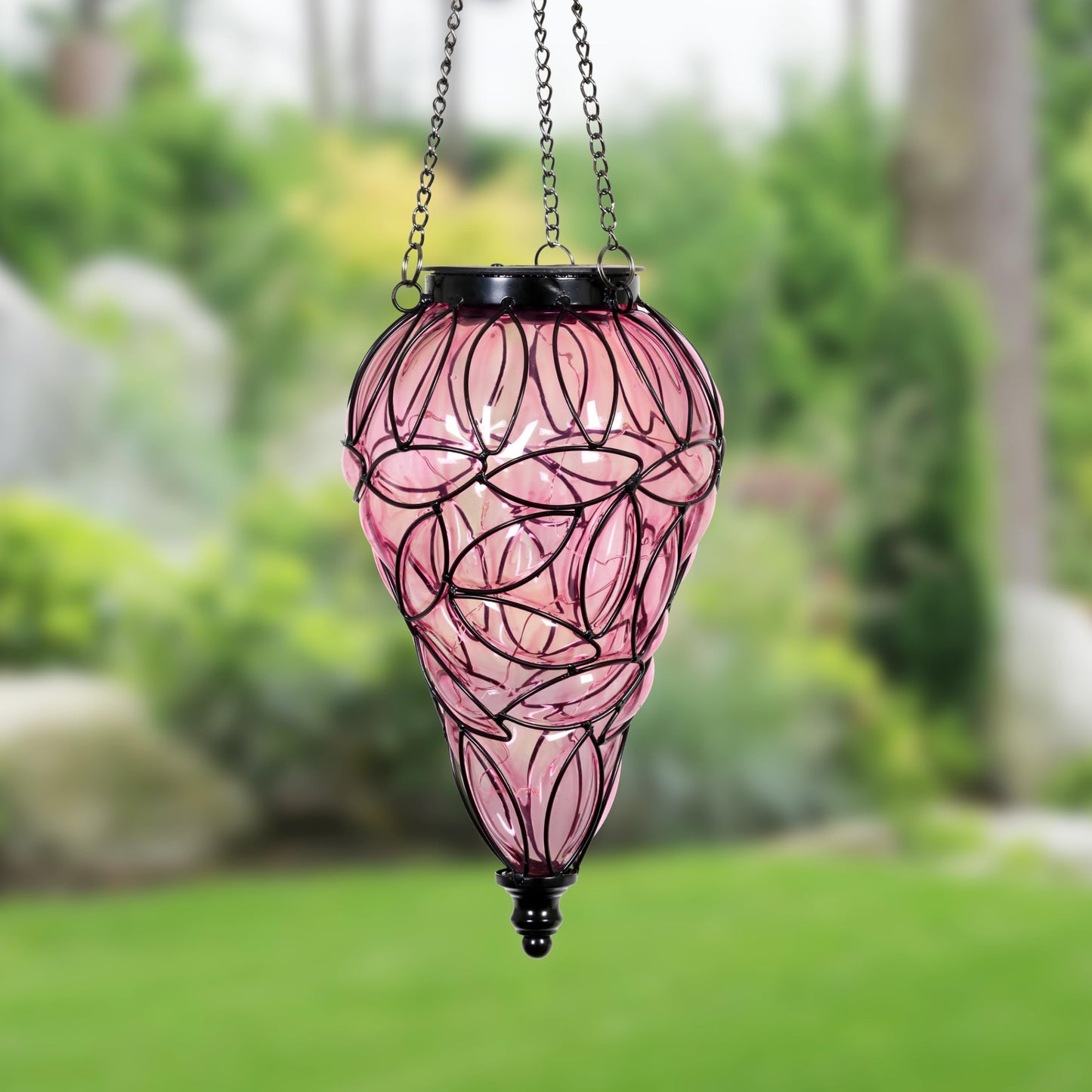 Rynx | Exhart Lavender Outdoor Garden Solar Light, Teardrop Hanging Lamp With 15 LED Fireflies