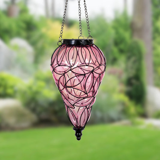 Rynx | Exhart Lavender Outdoor Garden Solar Light, Teardrop Hanging Lamp With 15 LED Fireflies