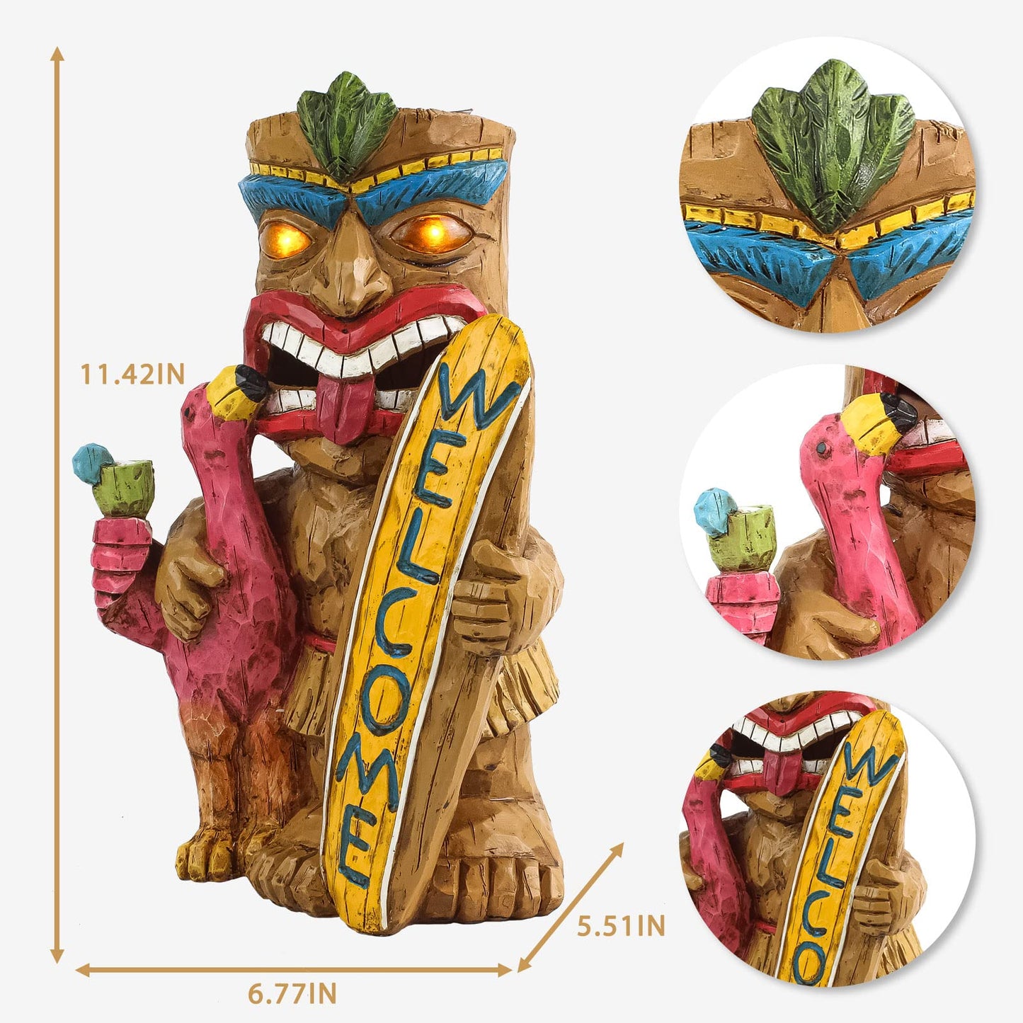 Rynx | Eptuega Solar Tiki Bar Flamingo Statue - 11.42" Welcome Sign for Patio, Garden, Lawn Decor
