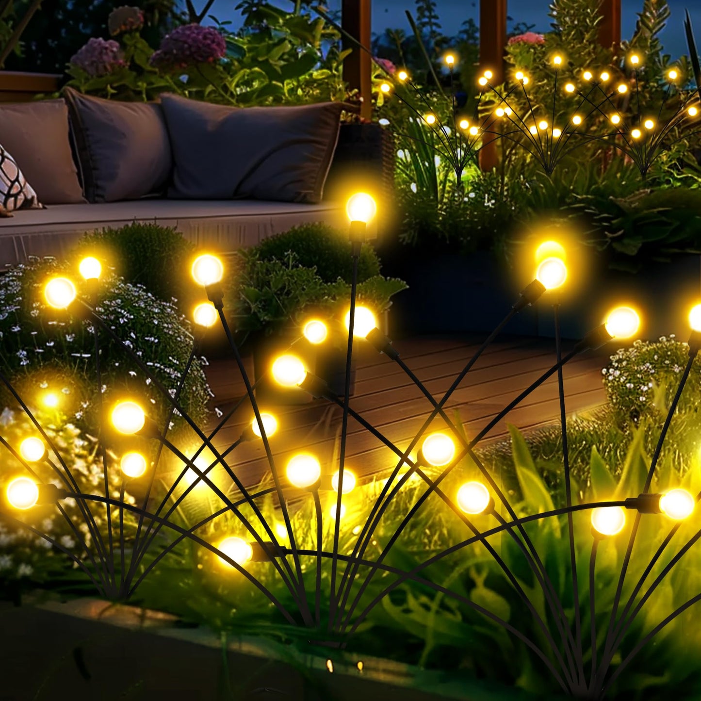 Rynx | Patiopia 60 Led Solar Motion Light, Warm White Firefly Outdoor Decoration, Waterproof 6 Pack