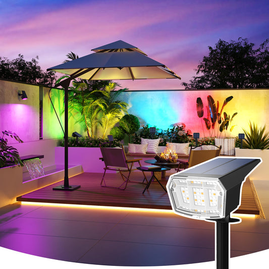 Rynx | Coozaming Solar Spot Light, 9 Color Modes, 63 Led Waterproof Garden Light - 4 Pack