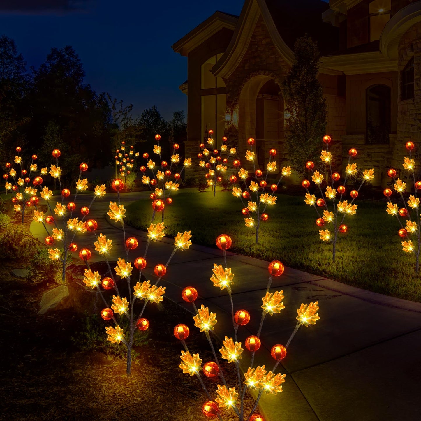 Rynx | Behiller Autumn Jewelry Solar Garden Lighting - 4 Pack 80Led Pumpkin & Maple Leaf For Roof Party