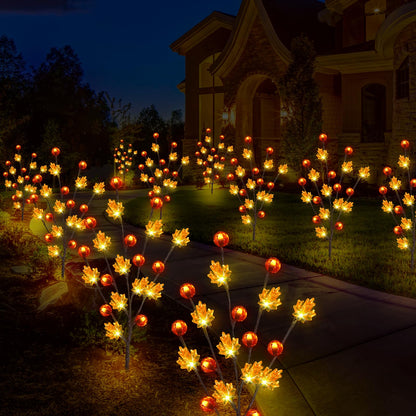 Rynx | Behiller Autumn Jewelry Solar Garden Lighting - 4 Pack 80Led Pumpkin & Maple Leaf For Roof Party