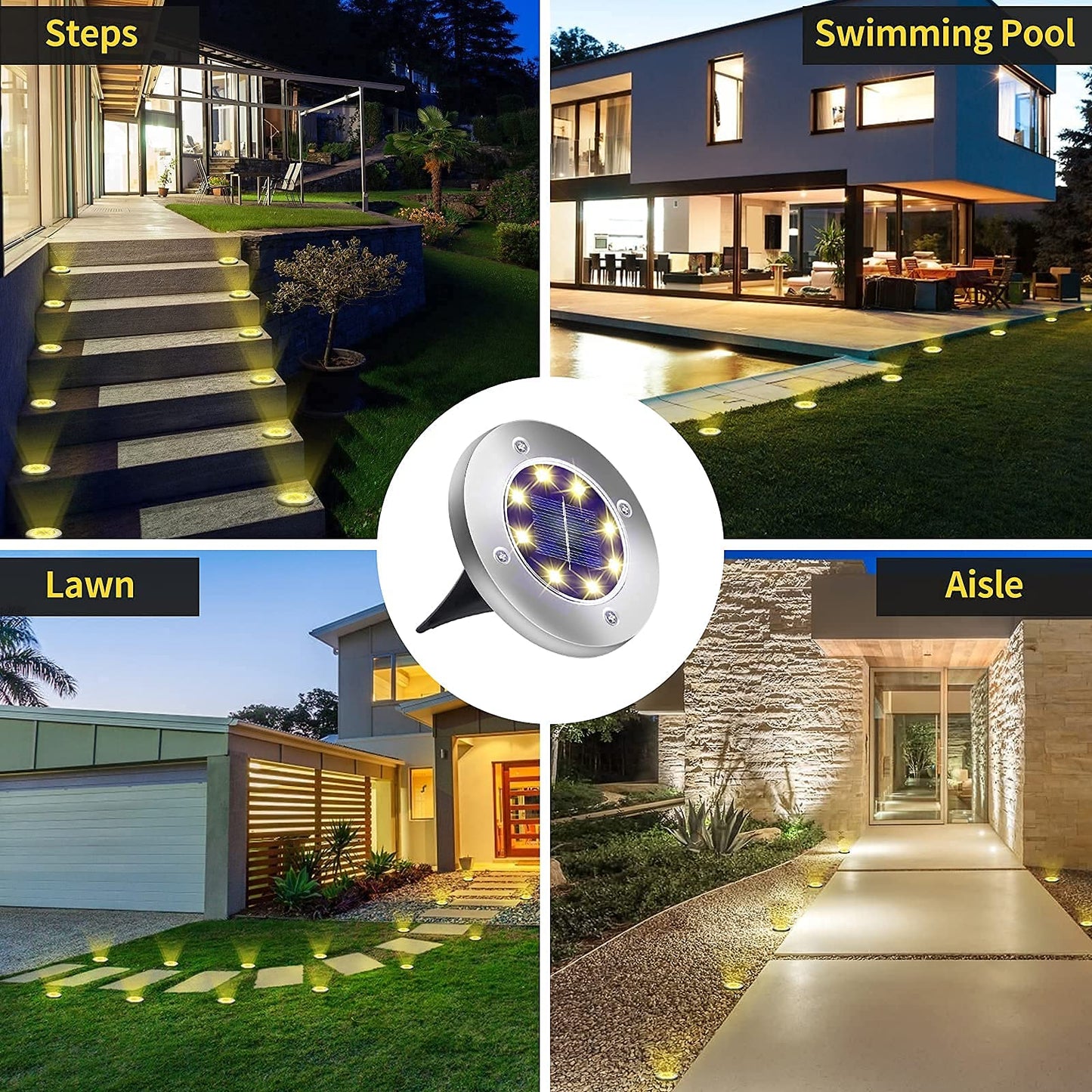 Rynx | Aogist 12-Pack Solar Lights For Outdoors, 8 Led Waterproof Outdoor Disk Lights For Garden Pathway