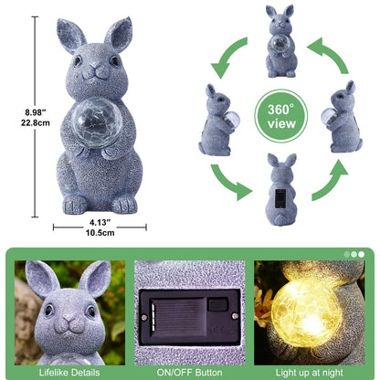 Rynx | Tiejiajiang Gray Rabbit Sun Garden Statue With Stirring Ball - Outdoor Decor For Patio & Garden