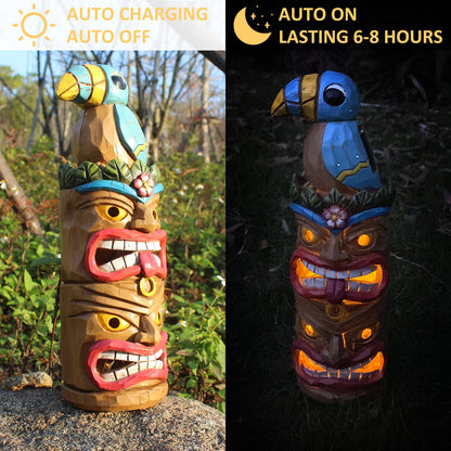 Rynx | Eptuega Tiki Totem Pole - 12.32" Solar Tiki Hut Decor For Outdoor Patio Garden, Woodpecker Bird