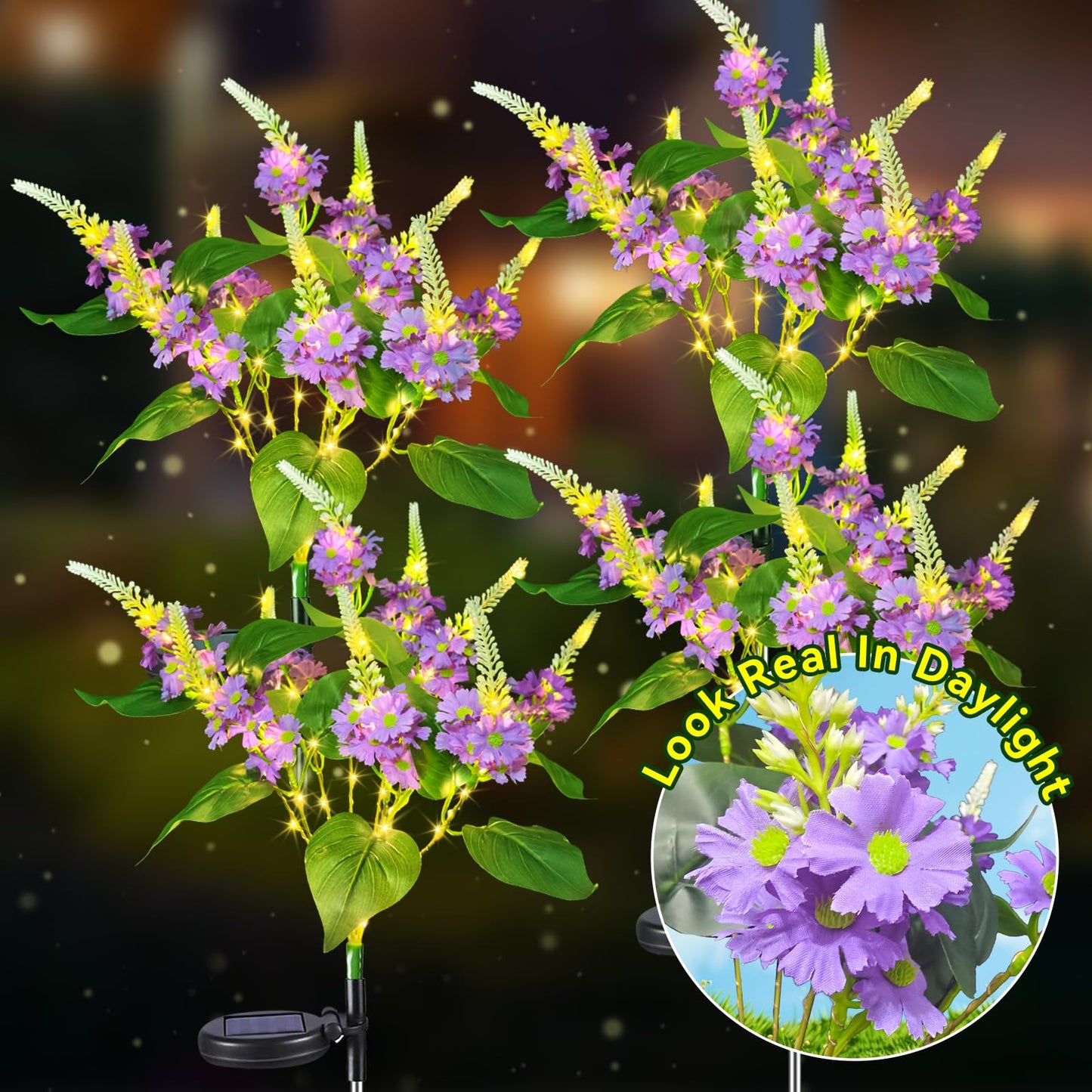 Rynx | Neporal Outdoor Waterproof Purple, Light Purple Garden Solar Light Decorative 4Pk 8-Stem, 2 Light Modes, Solar Powered