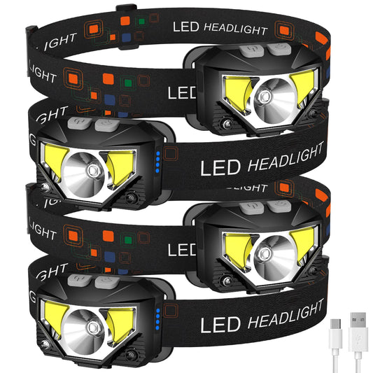 Rynx | Lhknl 4-Pack LED Rechargeable Headlamp, 1200 Lumen Waterproof Motion Sensor for Outdoor Activities