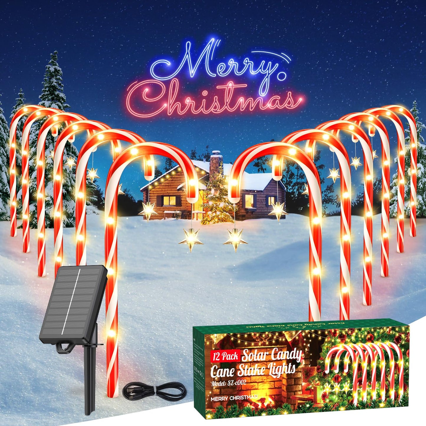 Rynx | Wdtpro Outdoor Christmas Decoration, 12 Pack 28.3 Foot Solar Powered 72 Led Christmas Candy Cane Lights With Stakes, 10 Lighting Modes