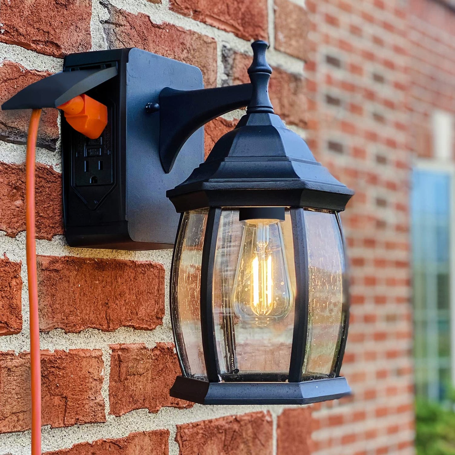 Rynx | Addington Park 1-Light Outdoor Wall Lamp, Black Finish, Frosted Glass, 2 Integrated Sockets