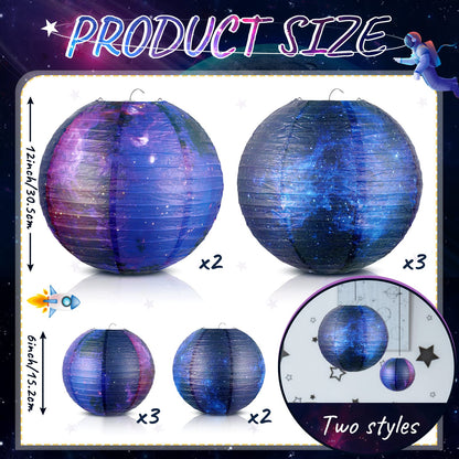 Rynx | Hortsun Galaxy Print Paper Lanterns - 10 Pack, Space Theme, 12&quot;/6&quot; Hanging Decor For Parties