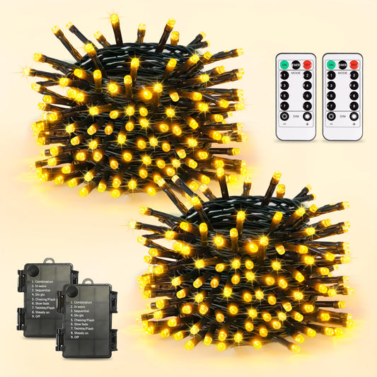 Rynx | Jmexsuss 33Ft Battery Powered Christmas Lights, 100 Led Warm White, 2 Pack, Waterproof Decor