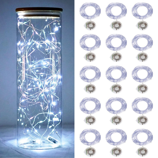 Rynx | Twinkle Fairy Lights Battery Operated 3 Modes With Timer Glow Evening Light 20 Led On 7.2 Feet Silver Copper Wire For DIY Wedding Party Christmas Halloween Centerpiece Decorations 15 Pack (Cool White)