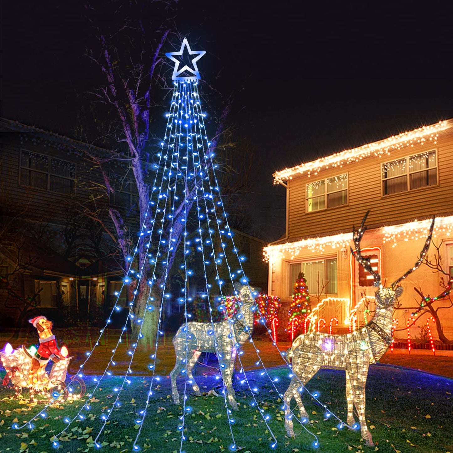 Rynx | Miniao 320 Led Outdoor Christmas Light Sources, Waterproof Blue Lights With 8 Modes For Holiday Decorations