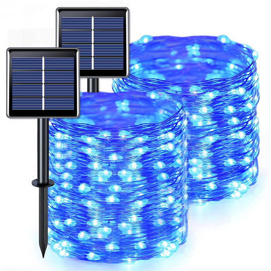 Rynx | Jmexsuss 2 Pack Blue Solar Fairy Lights Outdoor Waterproof, 200 LED 20M Solar Light String For Outdoor Use, 8 Modes Copper Wire Solar Christmas Lights For Garden Wood Terrace Christmas Decoration