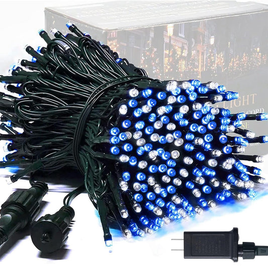 Rynx | Jmexsuss 250Led Christmas Light String 91.5Ft Expandable Green Wire Christmas Lights Outdoor Waterproof, 8 Modes LED Light String Indoor for Tree Wedding Party Garden Patio Decoration, Blue & White