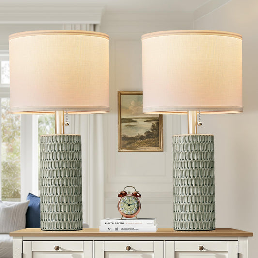 Rynx | Portres 20'' Modern Ceramic Table Lamp For The Bedroom, Vintage Nightstand Lamps For Nightstands, Small Lamp For Living Room Office