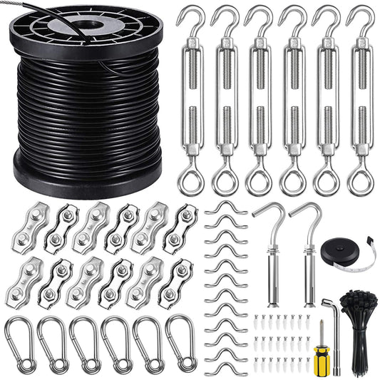 Rynx | Blika 300Ft Globe String Light Suspension Kit - Stainless Steel Wire, Turnbuckle & Hooks