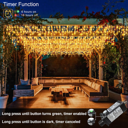 Rynx | Nielfoi 33Ft 400 Led Warm White Outdoor Christmas Lighting Waterproof, 8 Modes Timer