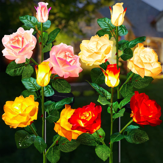 Rynx | Brightown Outdoor Solar Energy Garden Lighting - 4 Pack LED Solar Flower Lighting With Larger & More Realistic Rose, Larger Solar Panel, Waterproof Solar Lights For Outdoor Patio Valentine's Day Decorations