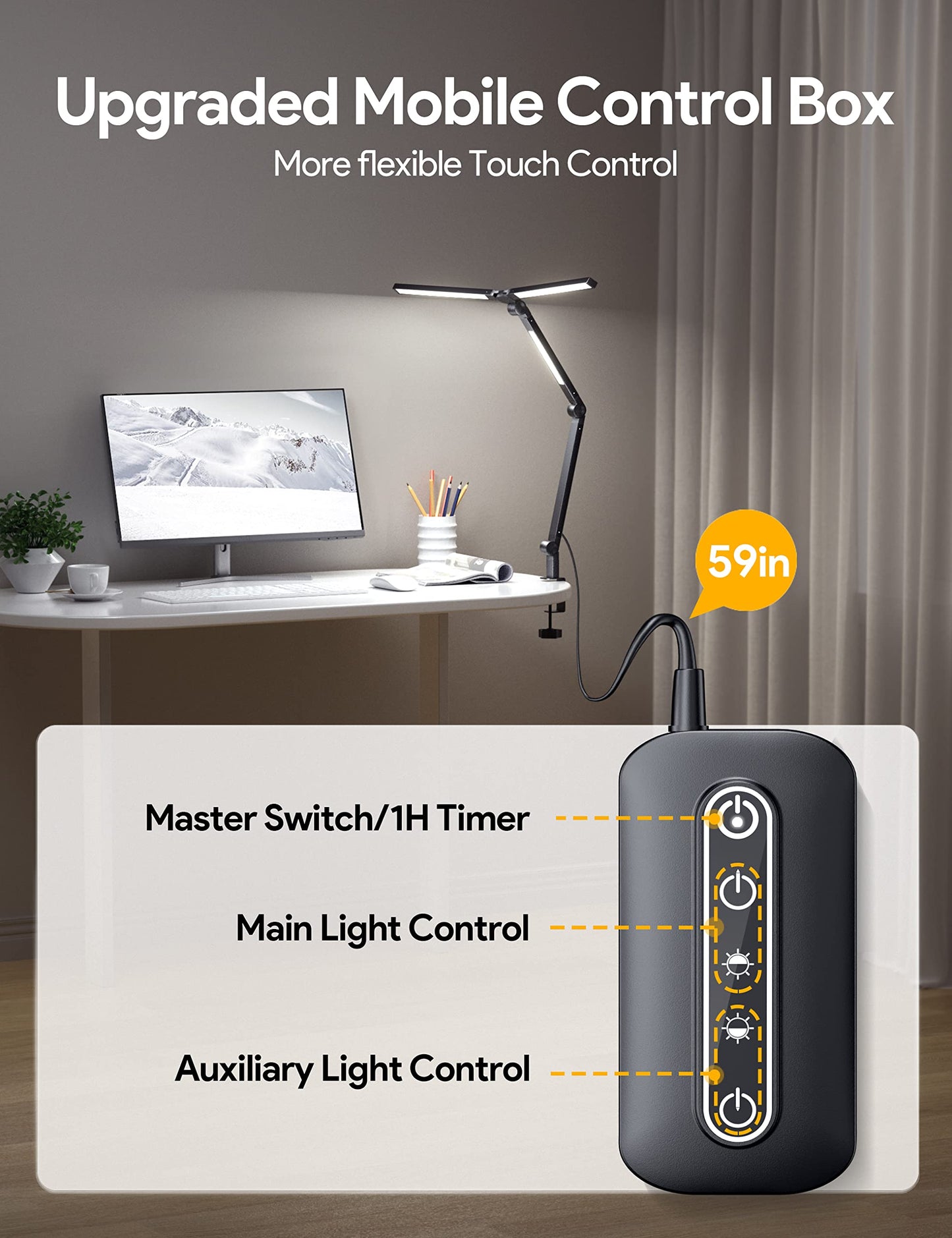 Rynx | Mediacous Led Desk Lamp With Clamp - 20W, 3 Lights, 4 Color Modes, Eye Caring And Flexible