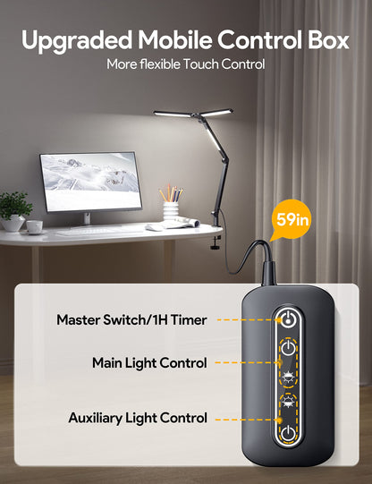 Rynx | Mediacous Led Desk Lamp With Clamp - 20W, 3 Lights, 4 Color Modes, Eye Caring And Flexible