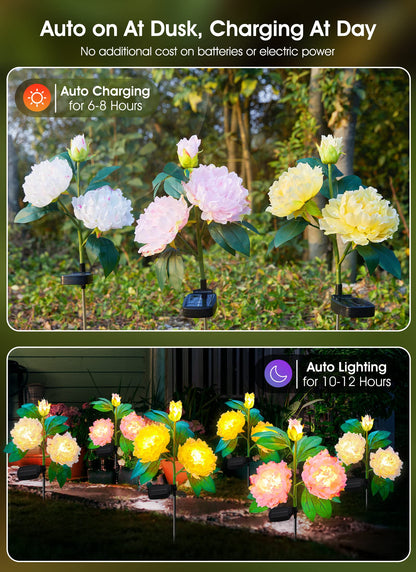 Rynx | Brightown Outdoor Sunflower Lights - 3 Pack Waterproof Peony Garden Decorations