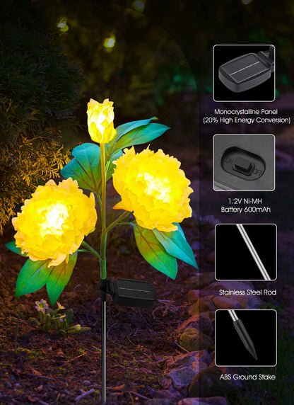 Rynx | Brightown Outdoor Sunflower Lights - 3 Pack Waterproof Peony Garden Decorations