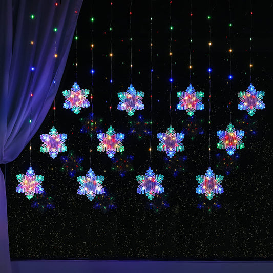 Rynx | Bloomwin Christmas fairy light curtains 9.8Ft Snowflake lights Usb Christmas indoor decorations 204Leds Flashing lights with remote control for the bedroom Christmas - Colorful