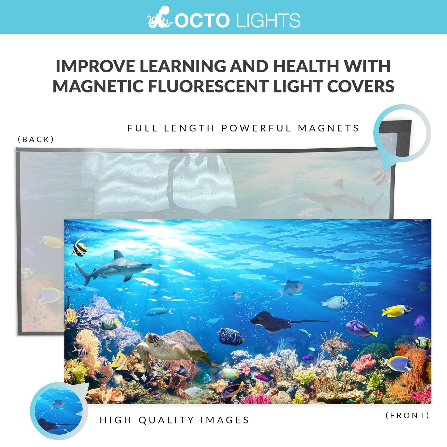 Rynx | Octo Lights Magnetic Fluorescent Light Cover 2X4 - Coral Reef, Enhance Focus & Reduce Eye Strain
