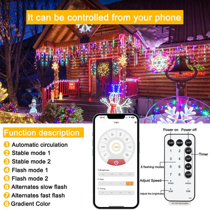 Rynx | Soshot 49Ft Christmas Light String - 640 Led, 8 Modes, Remote Control, Waterproof, Warm White to Multicolor