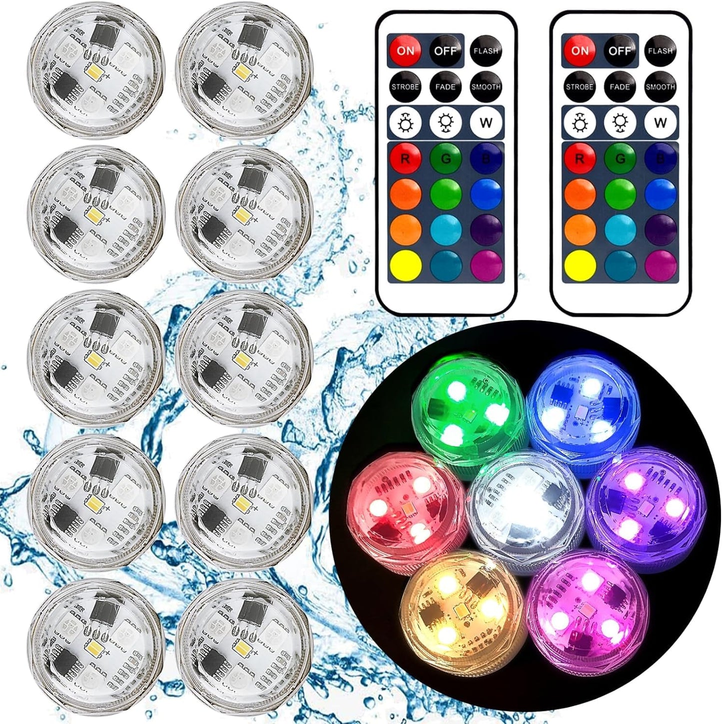 Rynx | Small submerged LED lamp with remote control, Mini LED lamp, Waterproof tea lamp, Underwater lamps, Flame-free lights, Suitable for vases, Aquariums, Hot tubs, Parties, Weddings, Halloween decorations