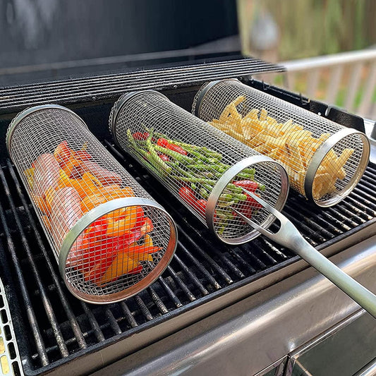 Rynx | Stainless Steel Rolling Bbq Grill Basket