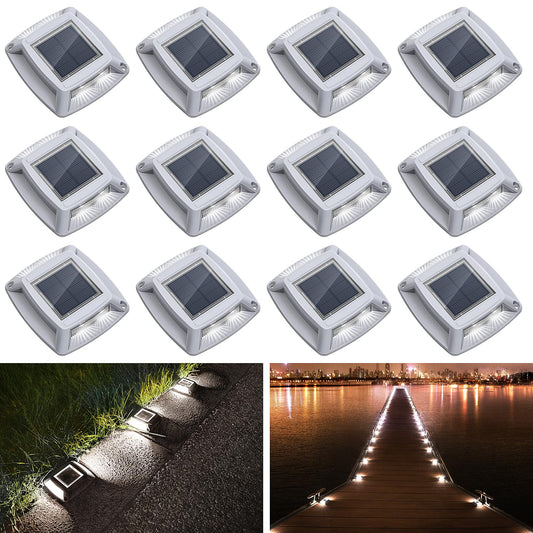 Rynx | Etetale Solar Pathway Light 12 Pack, Solar Powered Ip68 Waterproof Solar Dock Light, 4 Led Pathway Markers Deck Light For Dock, Path, Walkway, Sidewalk, Garden, Yard, Stair, Marine Use (White)