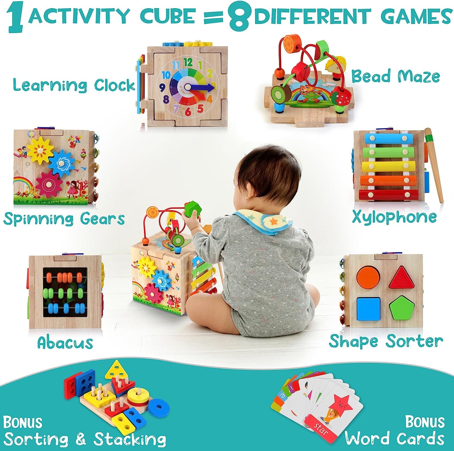 Rynx | Montessori Activity Cube - 8-in-1 Educational Toy Joy