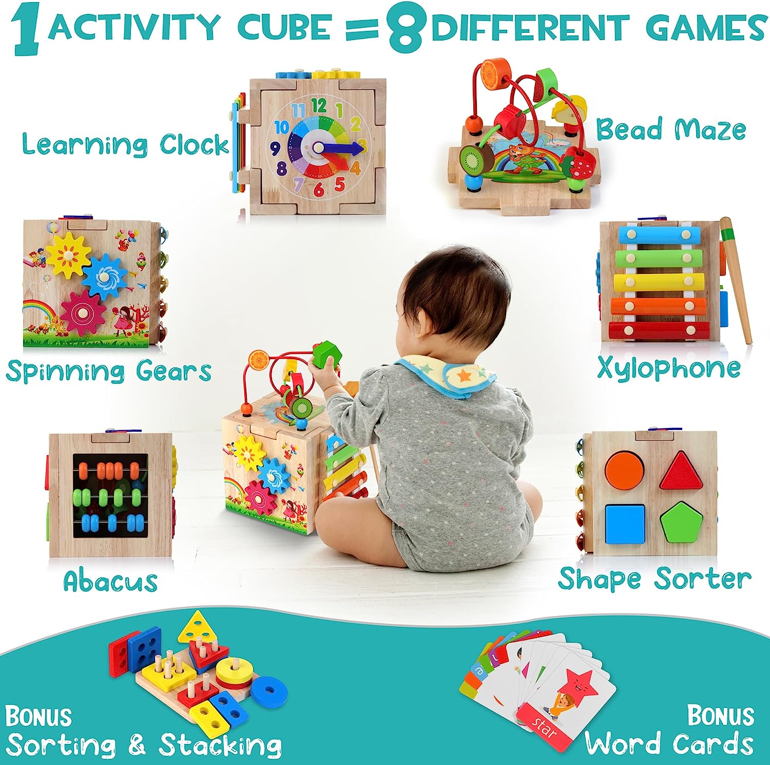 Rynx | Montessori Activity Cube - 8-in-1 Educational Toy Joy