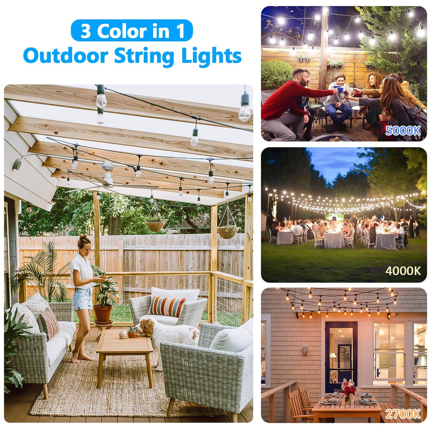 Rynx | Lakumu 48Ft Dimmable Led Outdoor Light Strips, 3 Color Temperatures, Waterproof, Remote Control