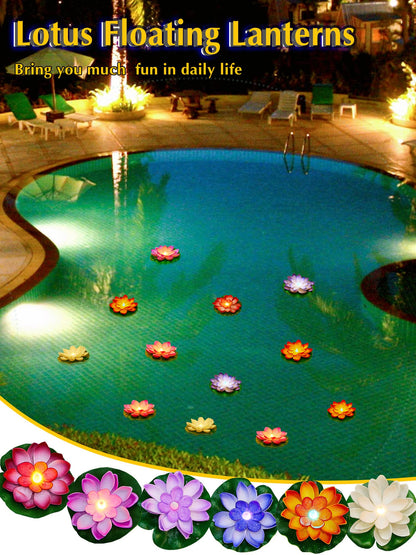 Rynx | Hortsun 12 Pcs Led Lotus Floating Pool Light - Multicolored Lily Pad Lanterns, 5.91 Inches