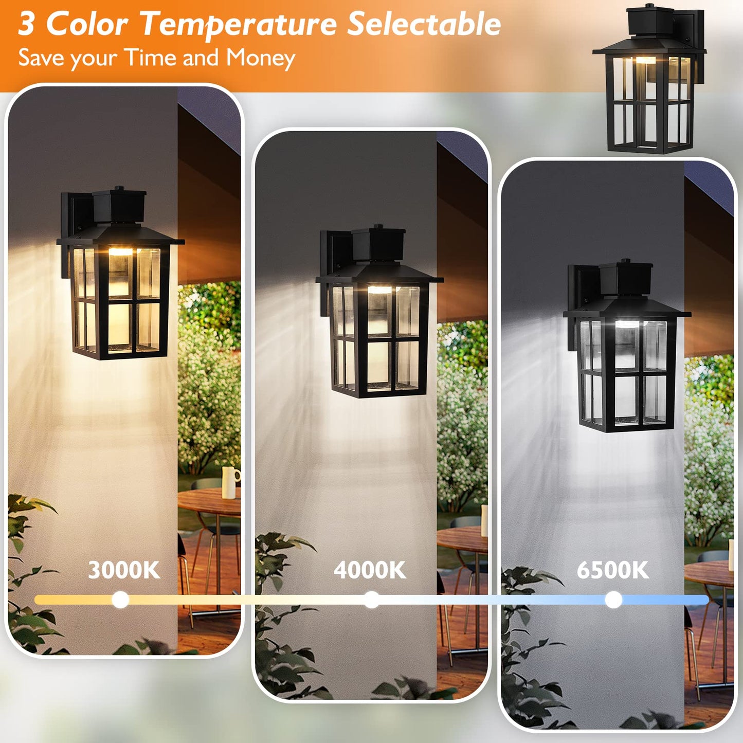 Rynx | Brightever 10W Outdoor Wall Lamps, Waterproof Black Lanterns, 3000K/4000K/6500